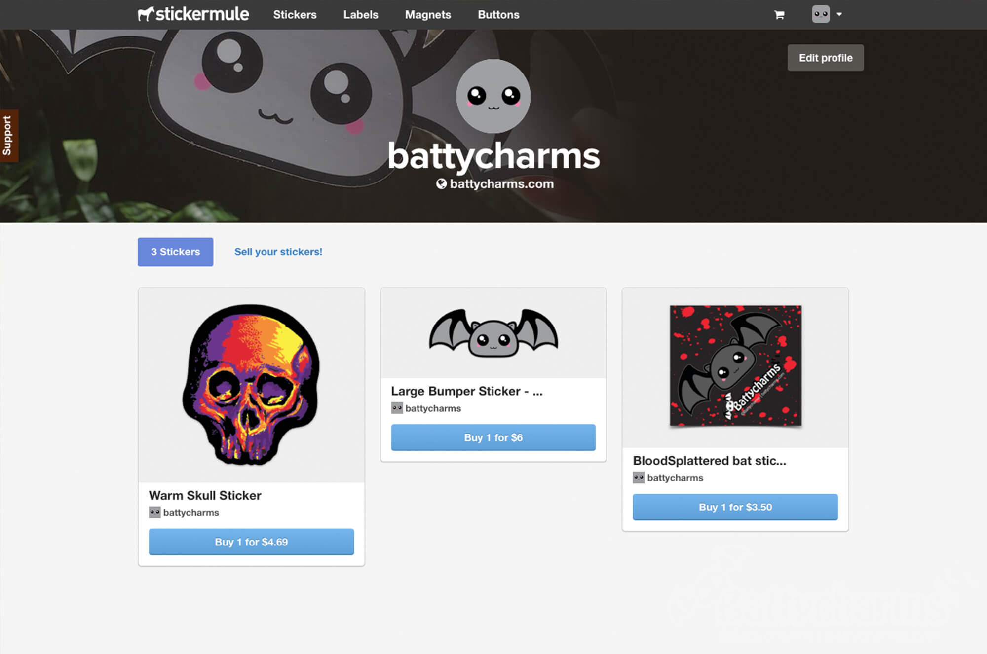 Battycharms is Now on StickerMule